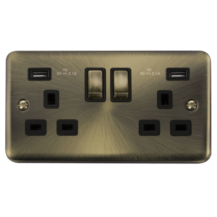 Click Deco Plus Antique Brass 13A Double USB Socket DPAB580BK