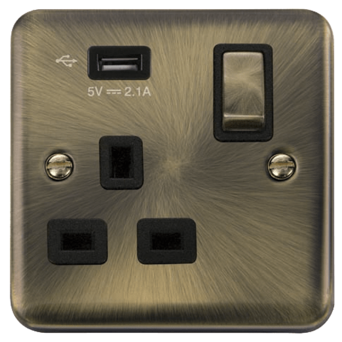 Click Deco Plus Antique Brass 13A Single USB Socket DPAB571UBK