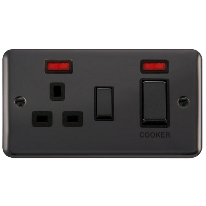 Click Deco Plus Black Nickel 45A Cooker Switch with 13A Socket DPBN505BK