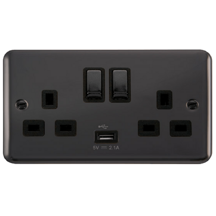 Click Deco Plus Black Nickel 13A Double USB Socket DPBN570BK