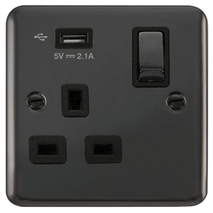 Click Deco Plus Black Nickel 13A Single USB Socket DPBN571UBK