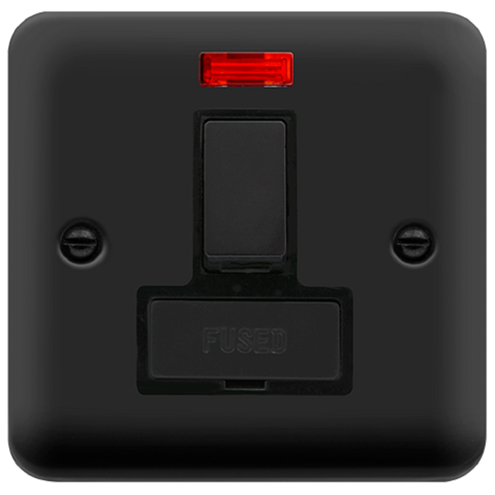 Click Deco Plus Matt Black 13A Switched Spur with Neon DPMB752BK