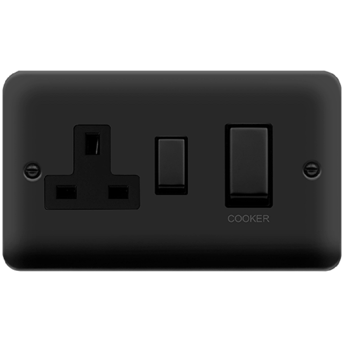 Click Deco Plus Matt Black 45A Cooker Switch with 13A Socket DPMB504BK