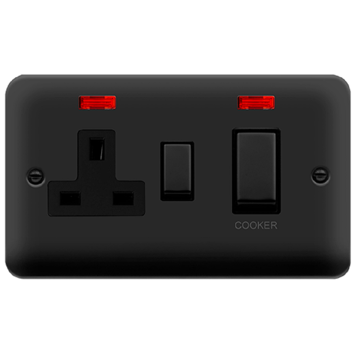 Click Deco Plus Matt Black 45A Cooker Switch with 13A Socket DPMB505BK