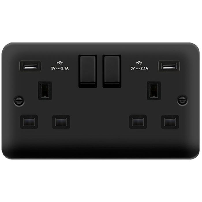 Click Deco Plus Matt Black 13A Double USB Socket DPMB580BK