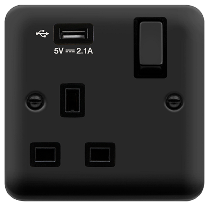 Click Deco Plus Matt Black 13A Single USB Socket DPMB571UBK