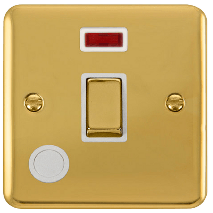 Click Deco Plus Polished Brass 20A Double Pole Switch with Neon and Flex DPBR523WH