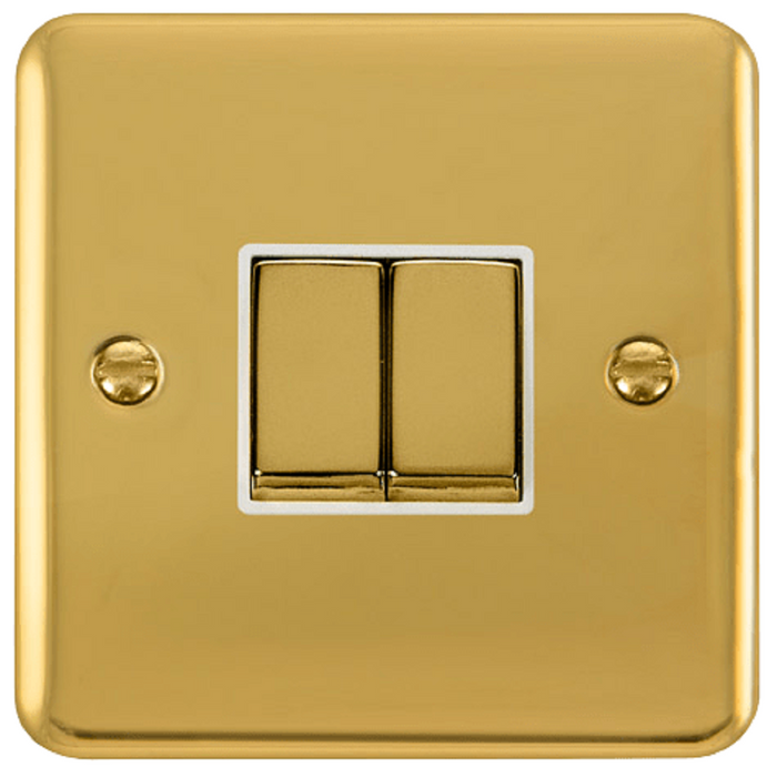 Click Deco Plus Polished Brass 2G Light Switch DPBR412WH