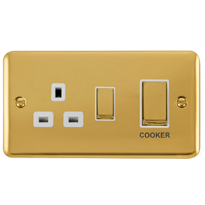 Click Deco Plus Polished Brass 45A Cooker Switch with 13A Socket DPBR504WH