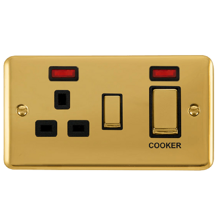 Click Deco Plus Polished Brass 45A Cooker Switch with 13A Socket DPBR505BK