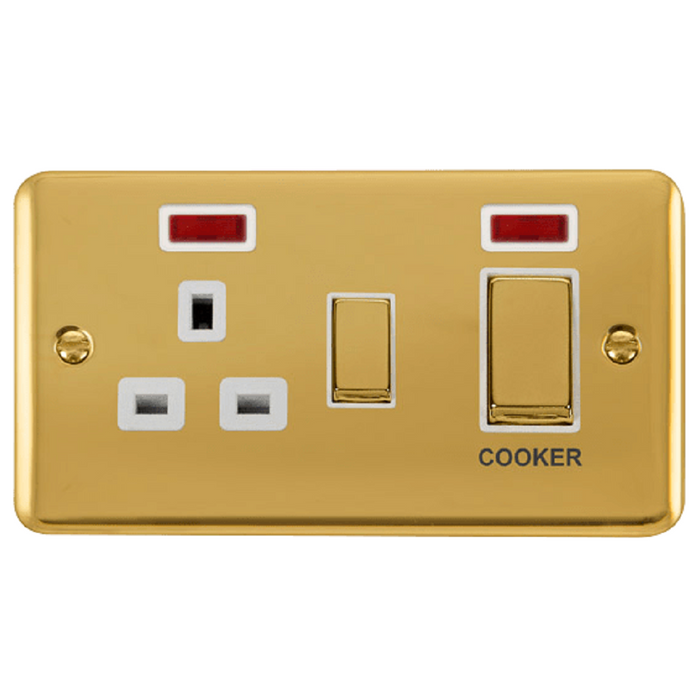 Click Deco Plus Polished Brass 45A Cooker Switch with 13A Socket DPBR505WH