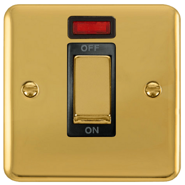 Click Deco Plus Polished Brass 45A Cooker Switch with Neon DPBR501BK