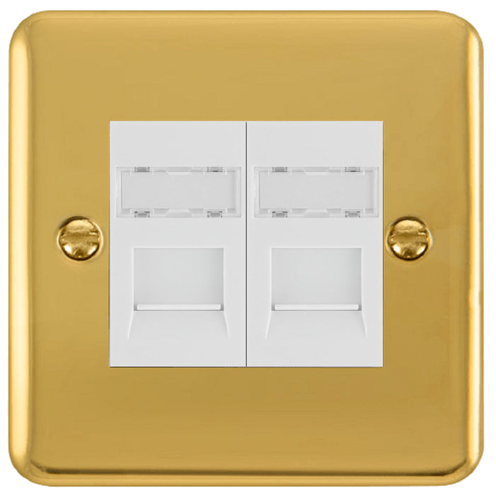 Click Deco Plus Polished Brass Double Cat5e Data Socket DPBRRJ452WH