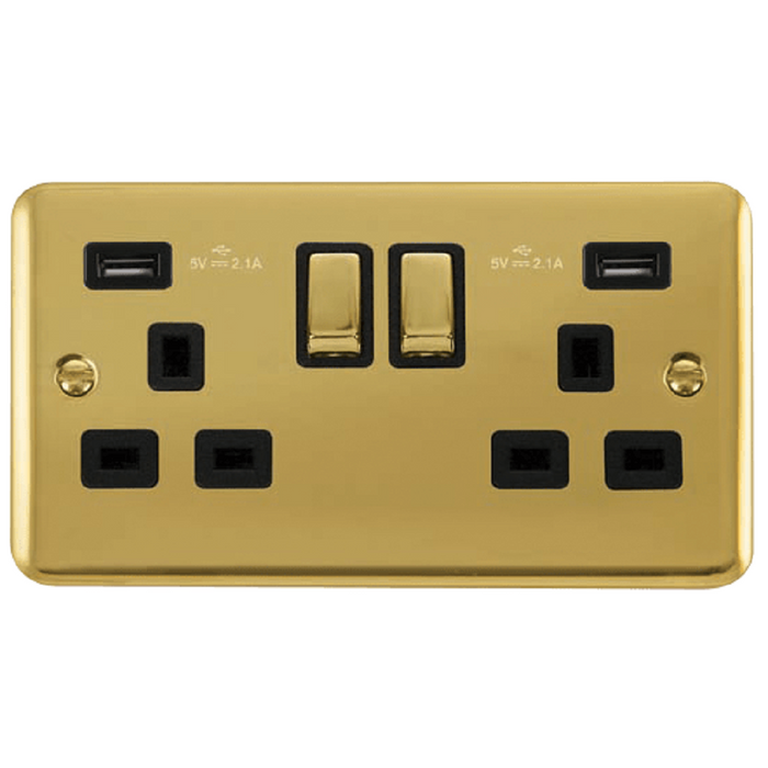 Click Deco Plus Polished Brass 13A Double USB Socket DPBR580BK