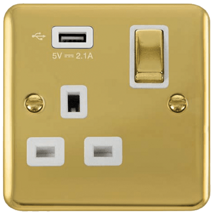 Click Deco Plus Polished Brass 13A Single USB Socket DPBR571UWH