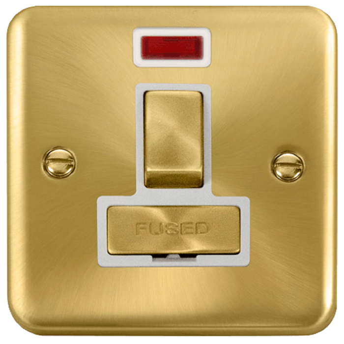 Click Deco Plus Satin Brass 13A Switched Spur with Neon DPSB752WH