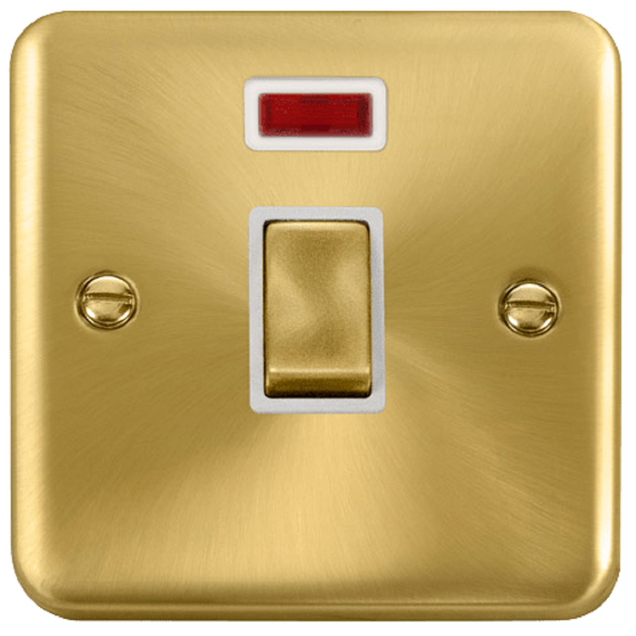 Click Deco Plus Satin Brass 20A Double Pole Switch with Neon DPSB723WH