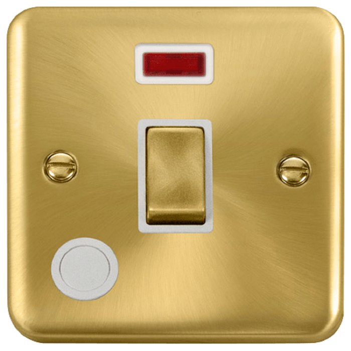 Click Deco Plus Satin Brass 20A Double Pole Switch with Neon and Flex DPSB523WH