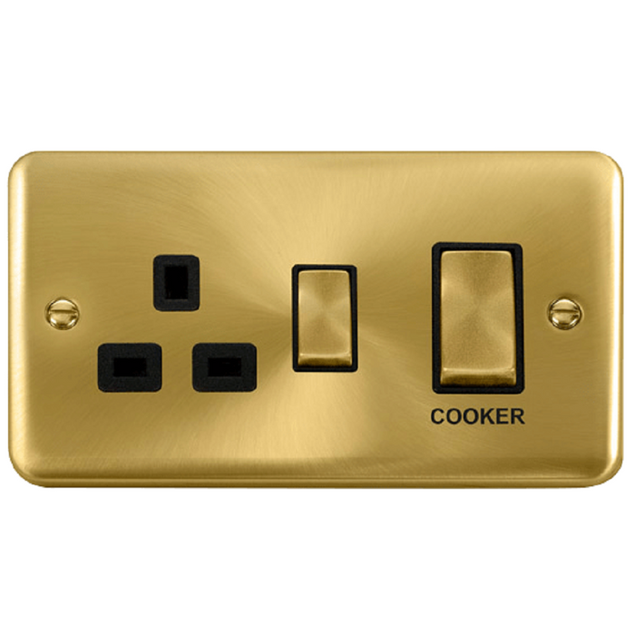 Click Deco Plus Satin Brass 45A Cooker Switch with 13A Socket DPSB504BK