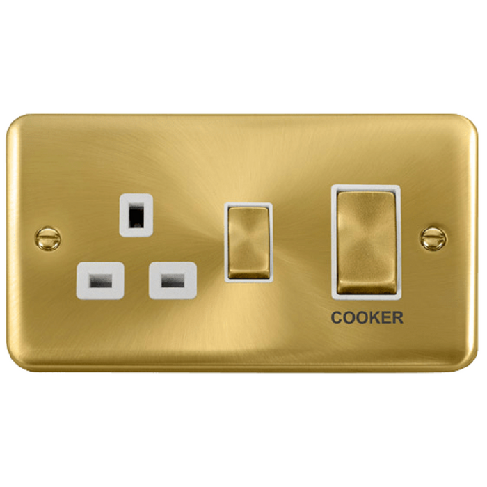 Click Deco Plus Satin Brass 45A Cooker Switch with 13A Socket DPSB504WH