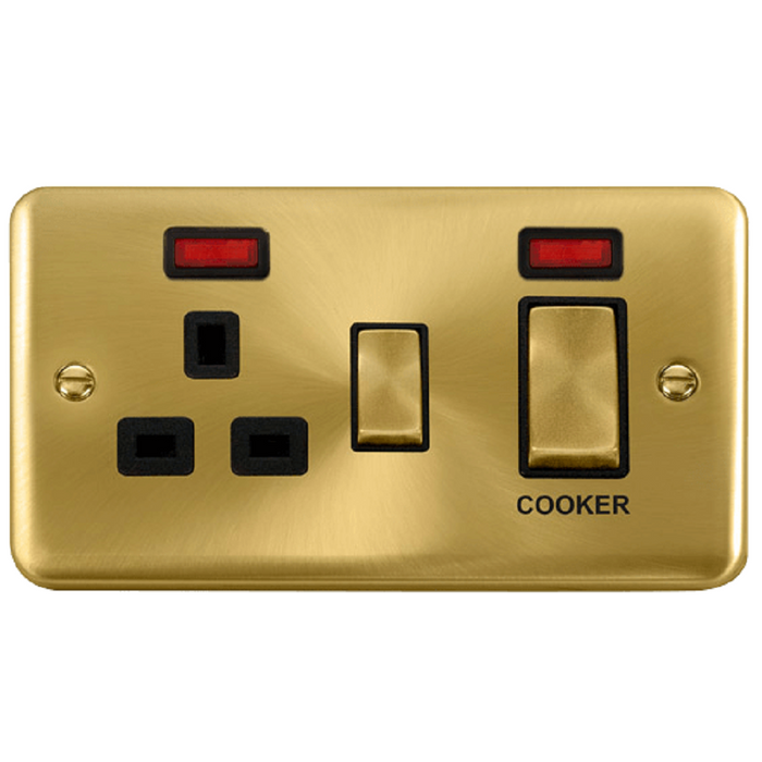 Click Deco Plus Satin Brass 45A Cooker Switch with 13A Socket DPSB505BK