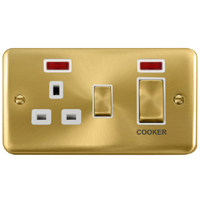 Click Deco Plus Satin Brass 45A Cooker Switch with 13A Socket DPSB505WH