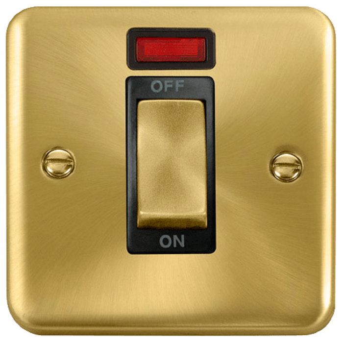 Click Deco Plus Satin Brass 45A Cooker Switch with Neon DPSB501BK