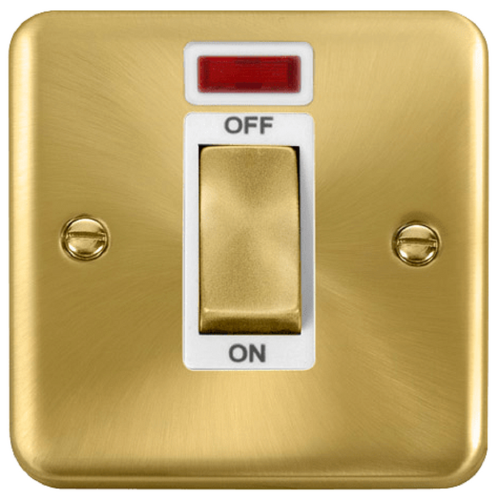 Click Deco Plus Satin Brass 45A Cooker Switch with Neon DPSB501WH