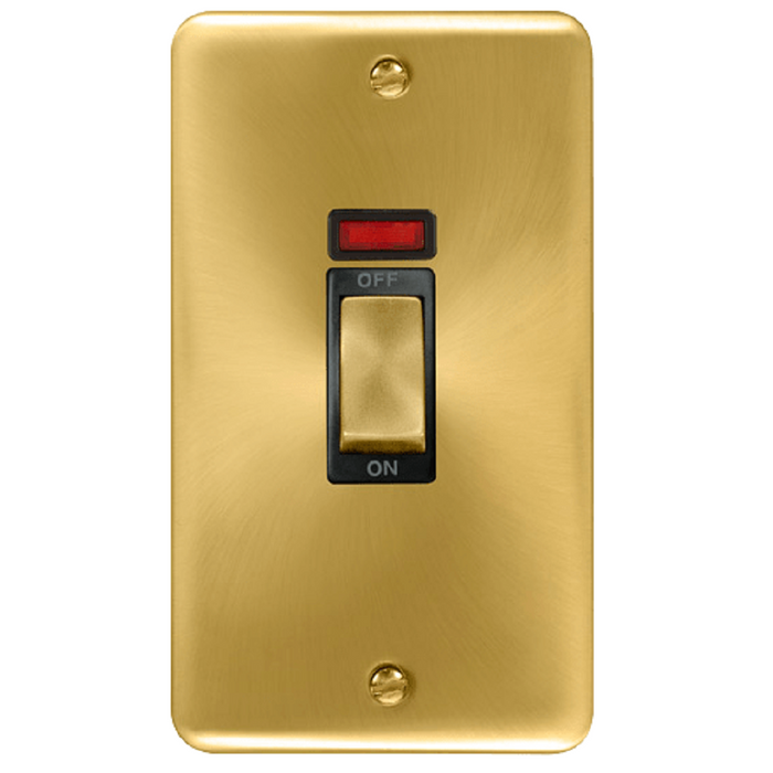 Click Deco Plus Satin Brass 45A Cooker Switch with Neon DPSB503BK