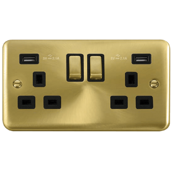 Click Deco Plus Satin Brass 13A Double USB Socket DPSB580BK