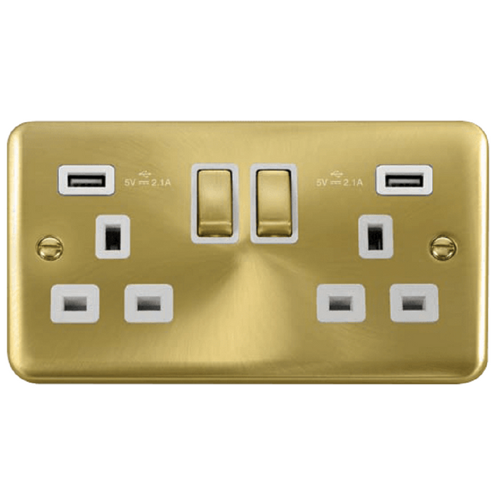 Click Deco Plus Satin Brass 13A Double USB Socket DPSB580WH