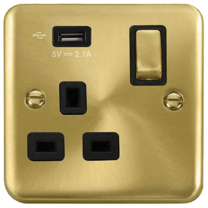 Click Deco Plus Satin Brass 13A Single USB Socket DPSB571UBK