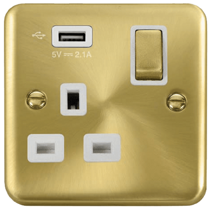 Click Deco Plus Satin Brass 13A Single USB Socket DPSB571UWH