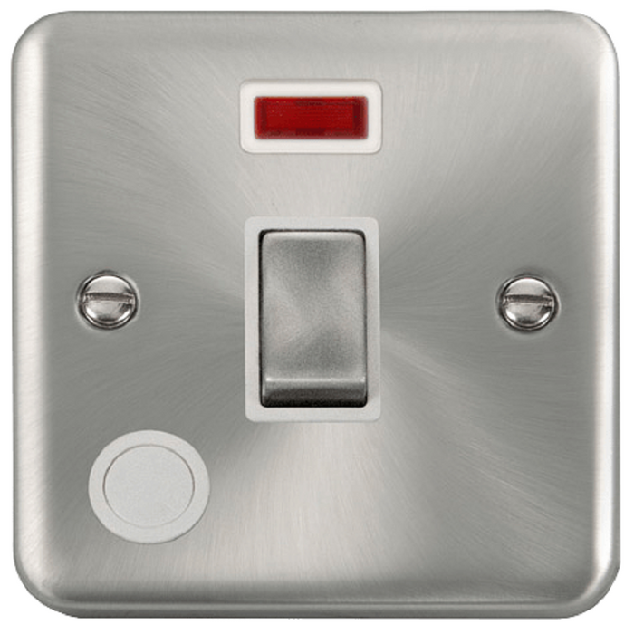 Click Deco Plus Satin Chrome 20A Double Pole Switch with Neon and Flex DPSC523WH