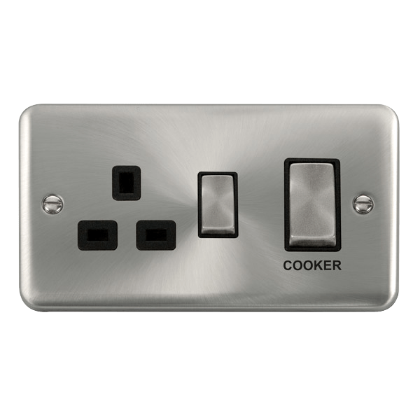 Click Deco Plus Satin Chrome 45A Cooker Switch with 13A Socket DPSC504BK