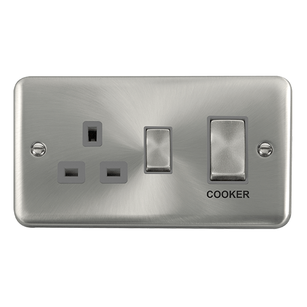 Click Deco Plus Satin Chrome 45A Cooker Switch with 13A Socket DPSC504GY