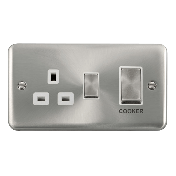 Click Deco Plus Satin Chrome 45A Cooker Switch with 13A Socket DPSC504WH