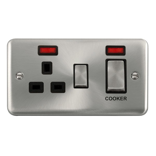 Click Deco Plus Satin Chrome 45A Cooker Switch with 13A Socket DPSC505BK