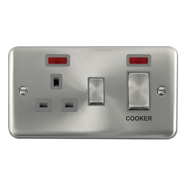 Click Deco Plus Satin Chrome 45A Cooker Switch with 13A Socket DPSC505GY