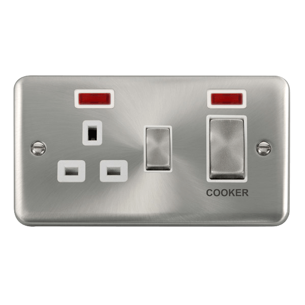 Click Deco Plus Satin Chrome 45A Cooker Switch with 13A Socket DPSC505WH