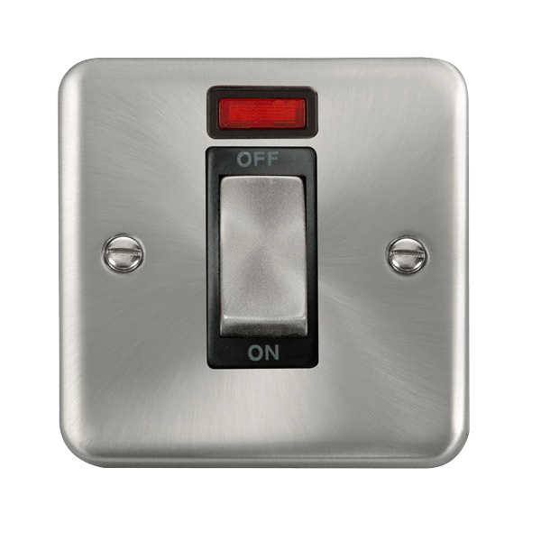 Click Deco Plus Satin Chrome 45A Cooker Switch with Neon DPSC501BK