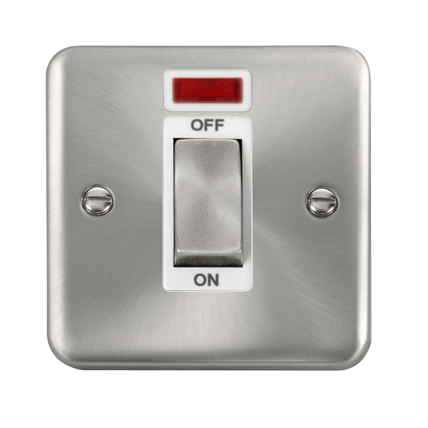 Click Deco Plus Satin Chrome 45A Cooker Switch with Neon DPSC501WH