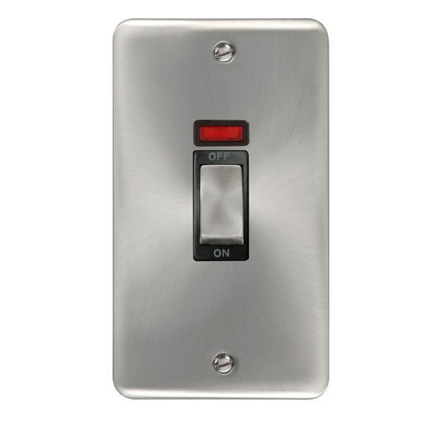 Click Deco Plus Satin Chrome 45A Cooker Switch with Neon DPSC503BK