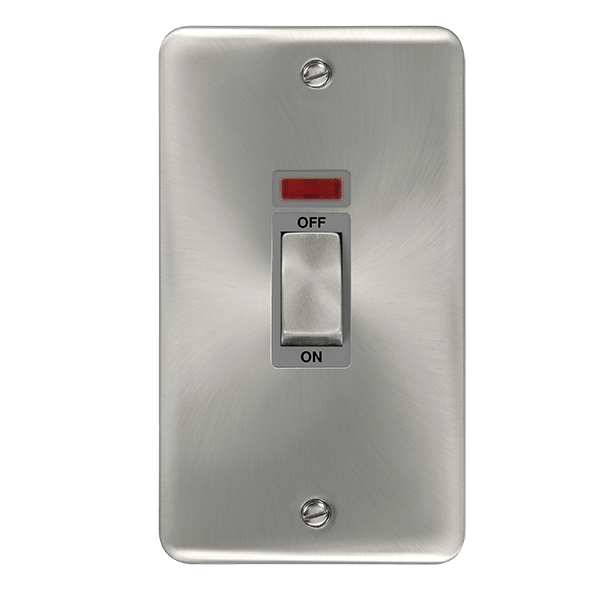 Click Deco Plus Satin Chrome 45A Cooker Switch with Neon DPSC503GY