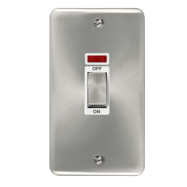 Click Deco Plus Satin Chrome 45A Cooker Switch with Neon DPSC503WH