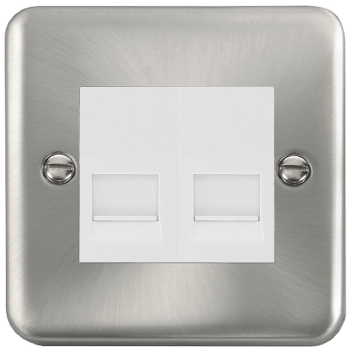 Click Deco Plus Satin Chrome Double Slave Telephone Socket DPSC126MWH