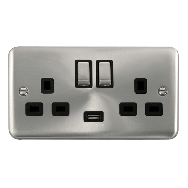 Click Deco Plus Satin Chrome 13A Double USB Socket DPSC570BK