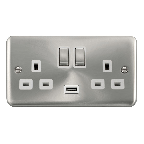 Click Deco Plus Satin Chrome 13A Double USB Socket DPSC570WH