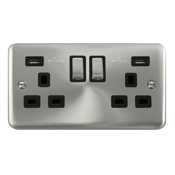 Click Deco Plus Satin Chrome 13A Double USB Socket DPSC580BK