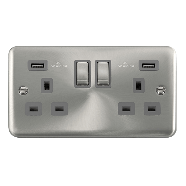 Click Deco Plus Satin Chrome 13A Double USB Socket DPSC580GY